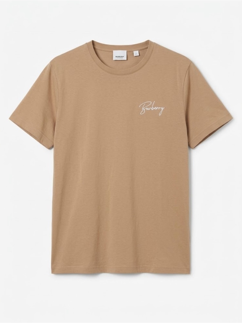 Burberry Tan Crewneck T-Shirt with White Script Logo